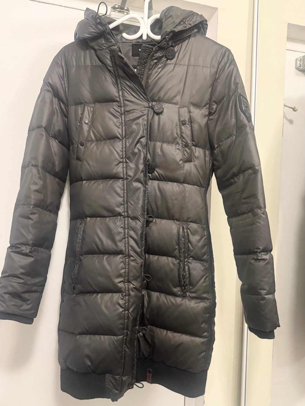 RUDSAK Long Quilted Hooded Puffer Coat - Olive Green Size X-Small